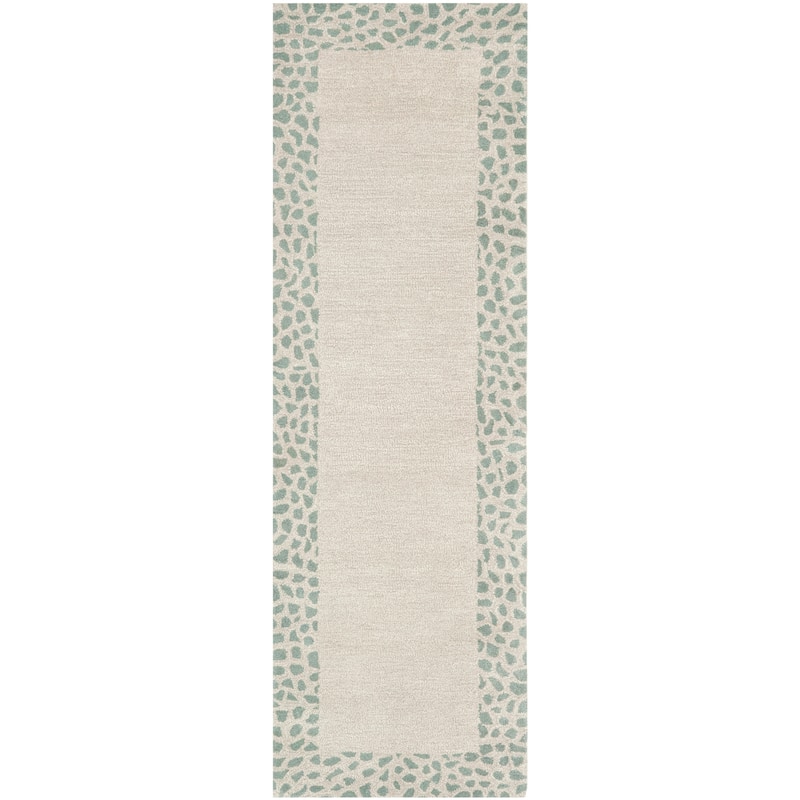 SAFAVIEH Handmade Soho Samatha Borders N.Z. Wool Rug - 2'6" x 8' Runner - Silver/Grey