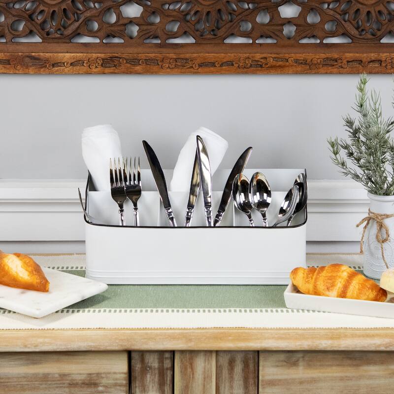 14.25" White Rectangular Kitchen Utensil Storage Holder