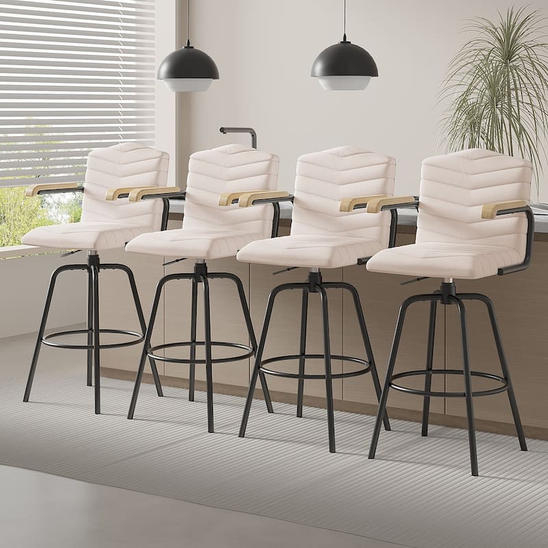 Javlergo Bar Height Bar Chairs Upholstered Bar Stools with Back and Arms Tall Kitchen Island Seating for Home/Commercial Use - Set of 4 - Beige