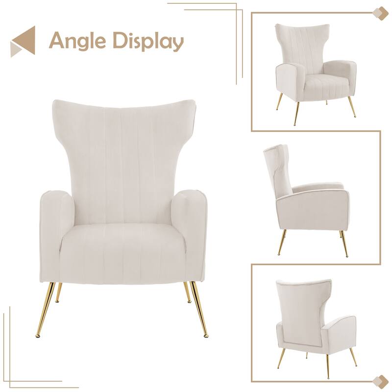 Mid-Century Velvet Wingback Accent Chair with Metal Legs