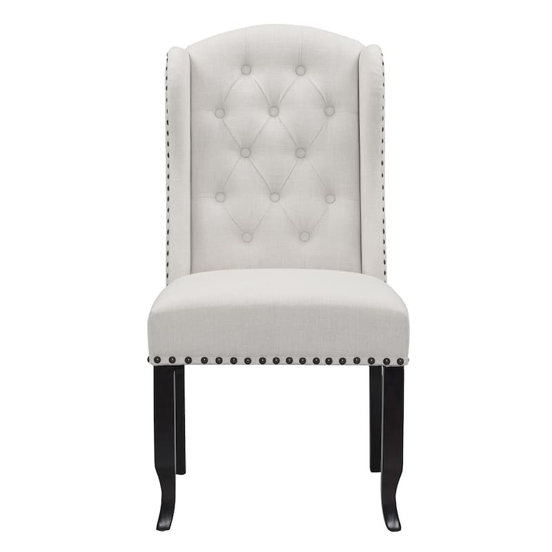 Set of 2 Alen Beige Fabric Dining Chair Wing Chair with Tufted Buttons