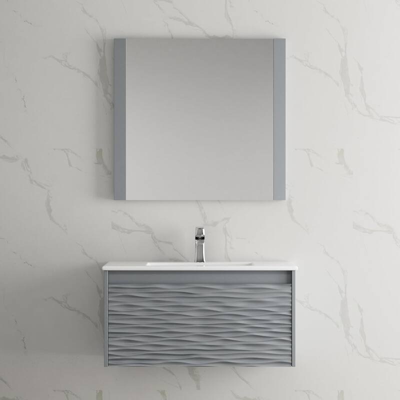 Blossom Floating Bathroom Vanity with Sink & Mirror Metal Grey