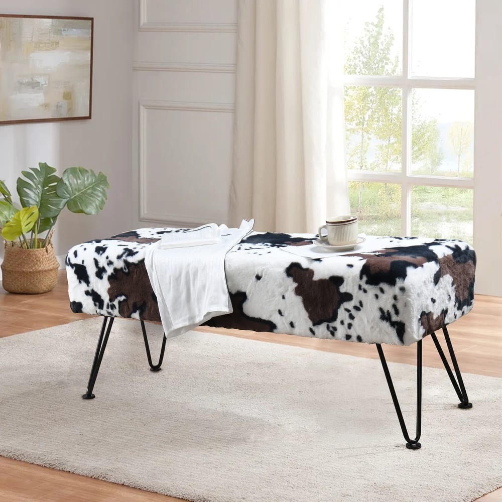 Home Soft Things Animal Pattern Ottoman Bench with Black Metal Legs