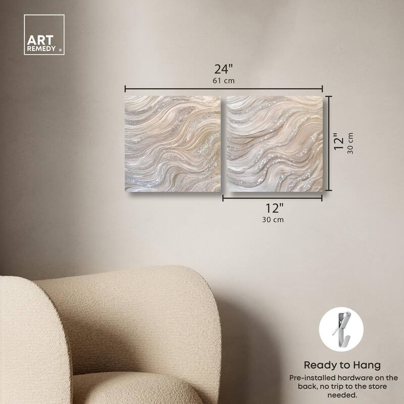 Silver Waves Set Canvas Set of 2 by Art Remedy, Gallery Wrapped