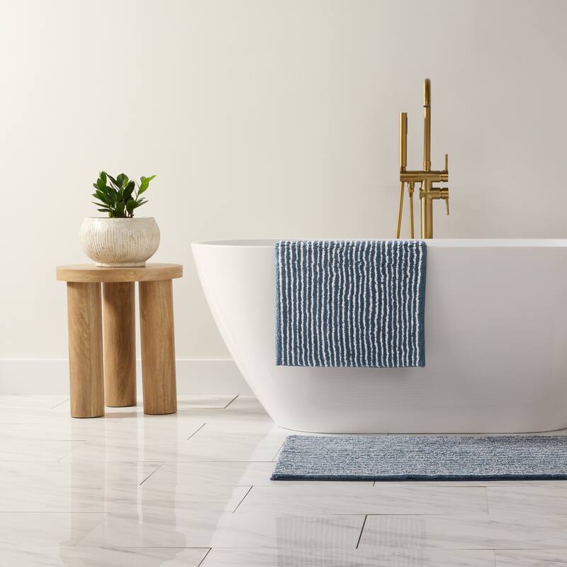 Becky Cameron 100% Cotton Pinstripe Patterned Bath Mat