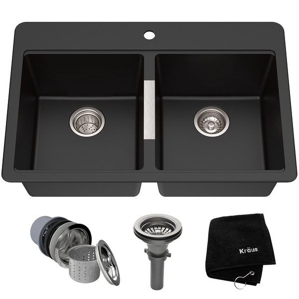 KRAUS Granite 33 inch 2-Bowl Undermount Drop-in Kitchen Sink. Opens flyout.