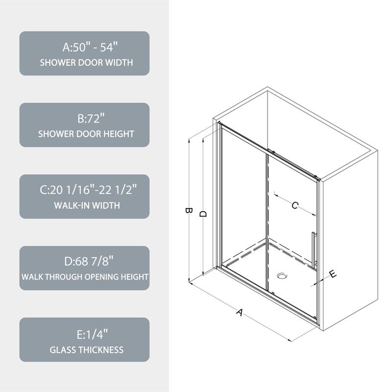 50"-54"W X 72"H Sliding Shower Door