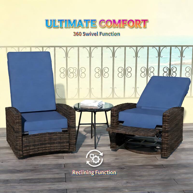 GDFStudio - Adrian Outdoor Swivel Recliner Chair Built for Full-Body Relaxation - Swivel Recliner Chair