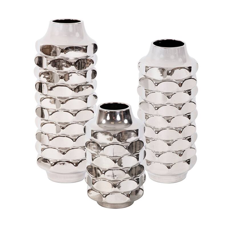 Allan Andrews Hammered Metallic Silver Ceramic Vase, Small - 10H x 6W x 6D
