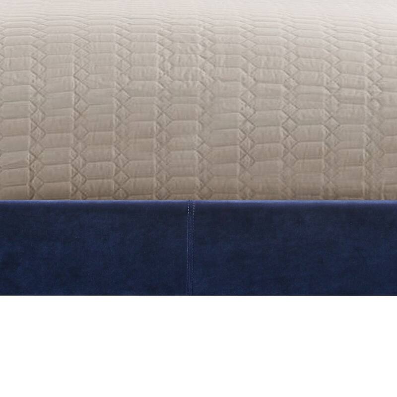 Dark Blue Eastern King Panel Bed with Nailhead Trim and Fully Padded Design