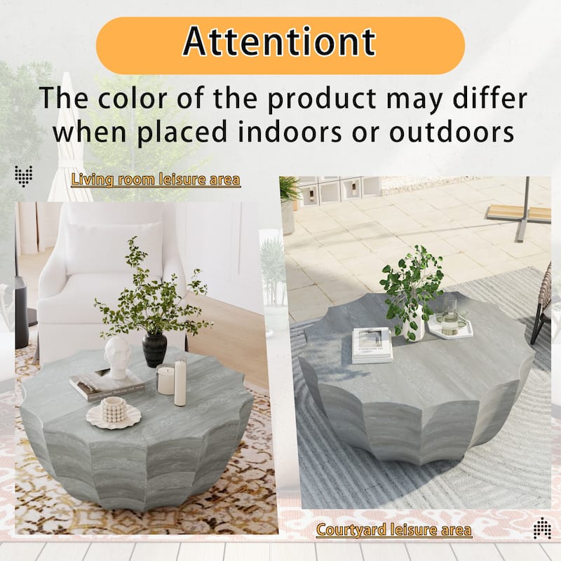 35.43 Inch Modern Coffee Table With Waterproof And Cement Design For Living Room, Dark Wood Grain Color