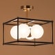 preview thumbnail 6 of 8, Modern 4-Light Black Gold Chandelier Square Semi Flush Mount Frosted Glass Ceiling Light for Kitchen - L13.5" x W13.5" x H13.5"