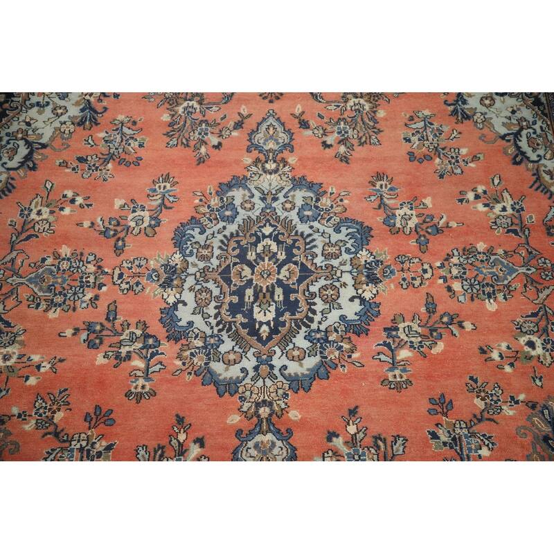 Hand Knotted Oriental 100% Wool Carpet Traditional Floral Coral Hamedan Area Rug - 13' 1'' X 10' 3''