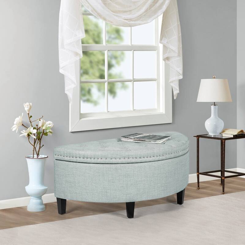 Adeco Half Moon Storage Ottoman Semi Circle Bench