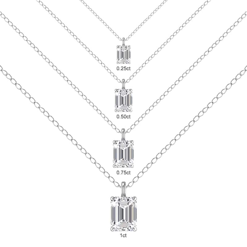 Marquee Lab Grown 3/4 Carat Emerald Solitaire Diamond Pendant in 14K White Gold