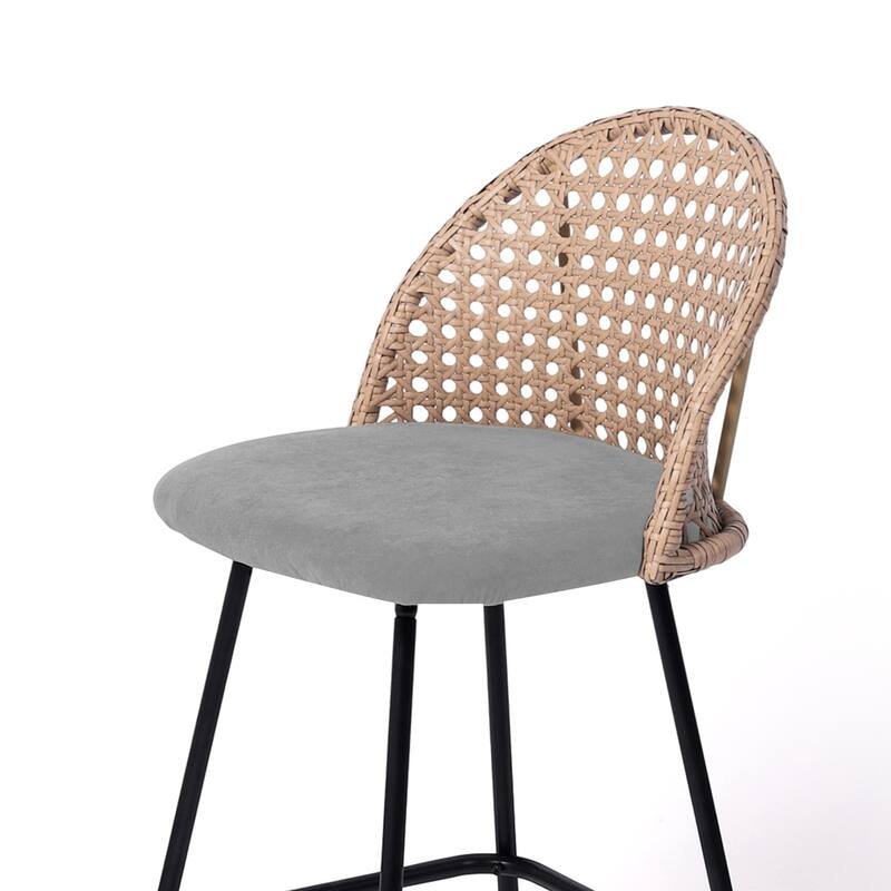 Coastal Rattan Back Counter Height Upholstered Bar Stools