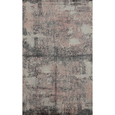 Hand Knotted Oriental Viscose Silk Carpet Modern Abstract Multi-Colored Abstract Area Rug - 9' 8'' X 6' 7''