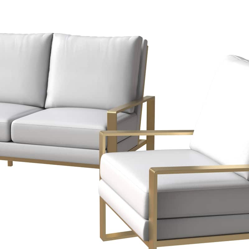 LeisureMod Modern 3-Piece Leather Sofa Set For 6 - Includes Sofa, Loveseat & Accent Chair for Home Office Living Room Bedroom
