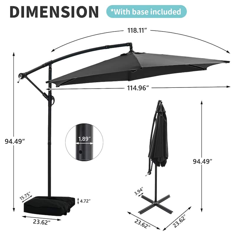 Ainfox 10ft Offset Hanging Market Patio Umbrella With Base
