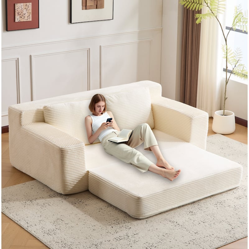 Loveseat Sofa Bed with Reversible Cushions - Deep Seat Corduroy Couch, No Assembly Required for Bedroom/Living Room