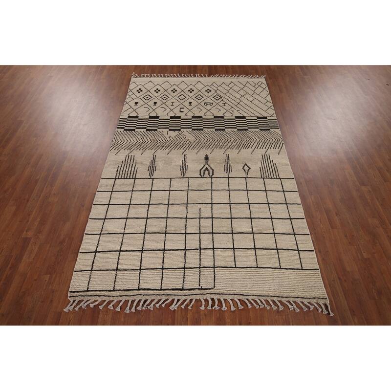 Moroccan Oriental Area Rug Handmade Tribal Wool Carpet - 6'0"x 9'7"
