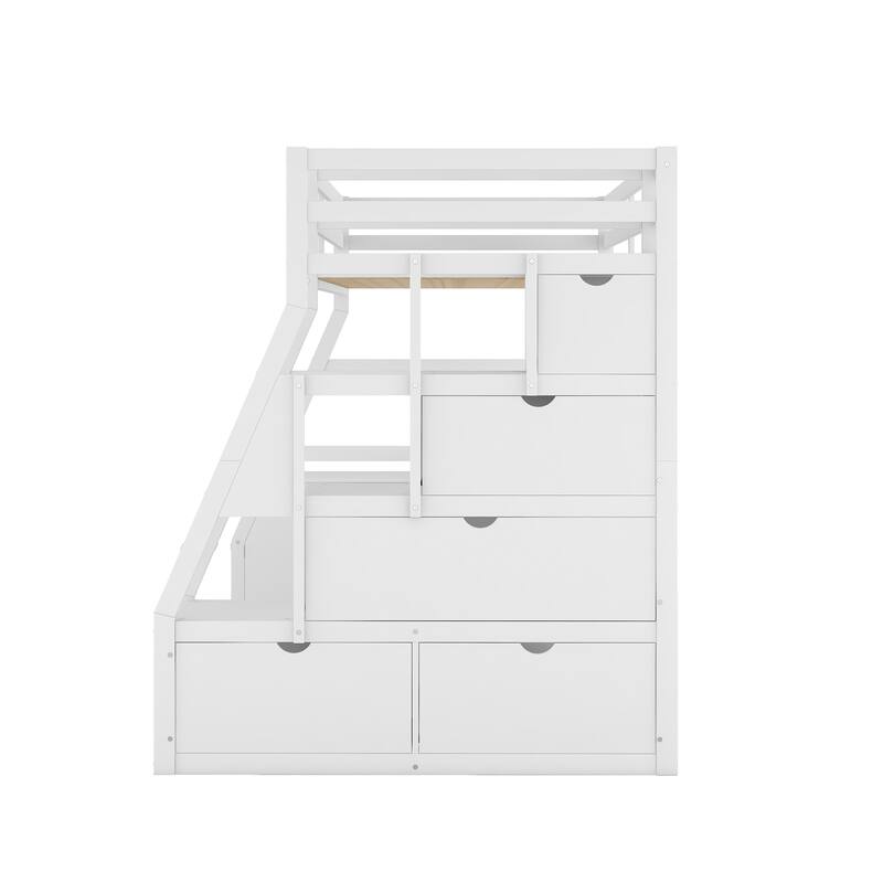 Twin Size Loft Bed with Drawers, Shelves, and Desk in White