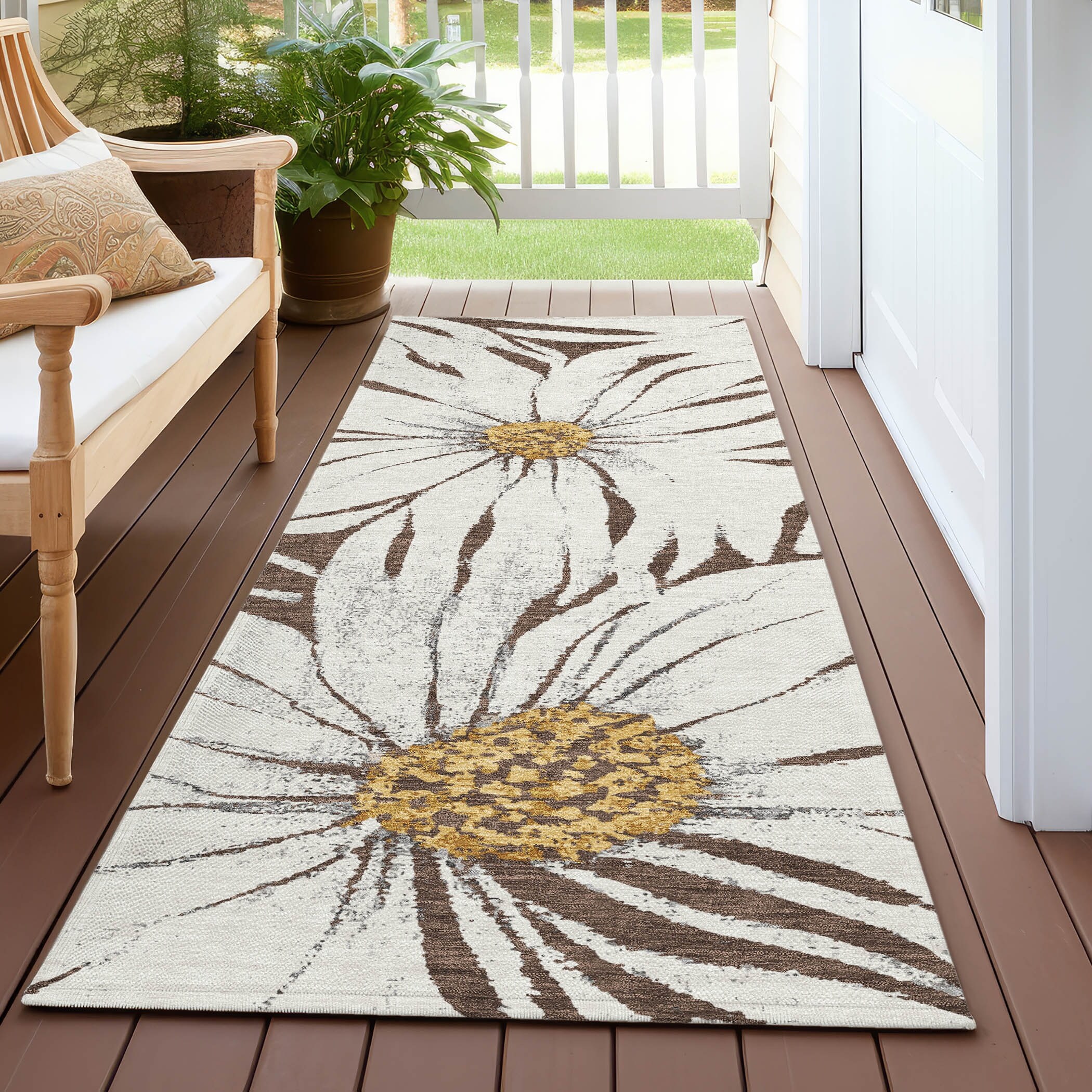 Machine Washable Indoor/ Outdoor Floral Chantille Rug