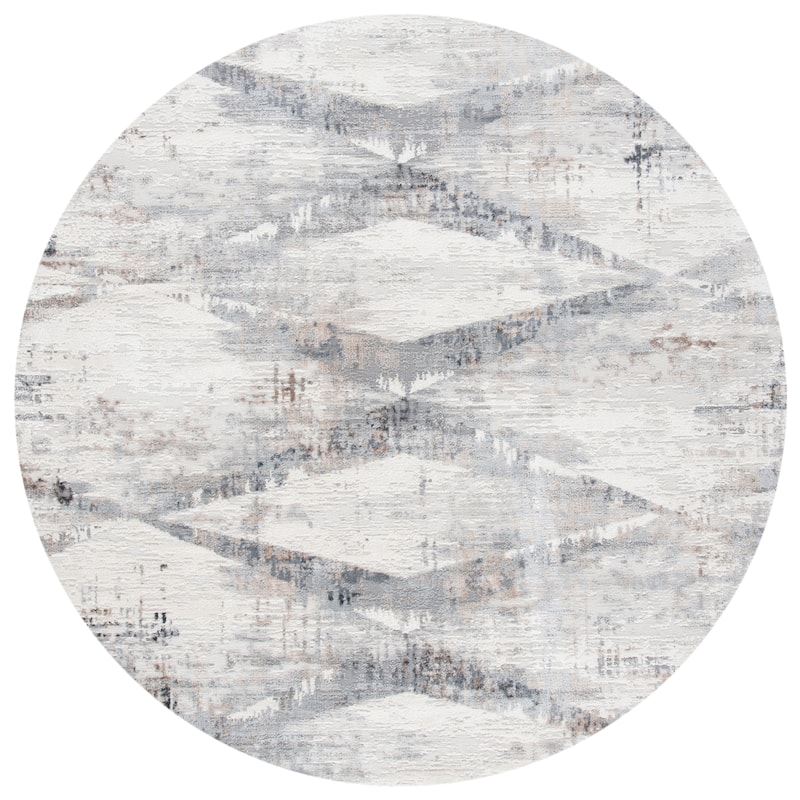 SAFAVIEH Amelia Argjentina Modern Diamond Distressed Rug - 6'7" Round - Ivory/Gold