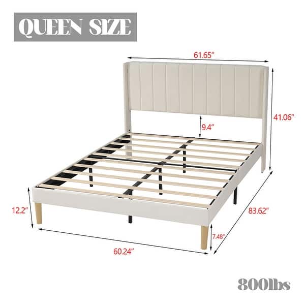 dimension image slide 25 of 26, Caxkun Upholstered Platform Bed Frame with Wingback headboard