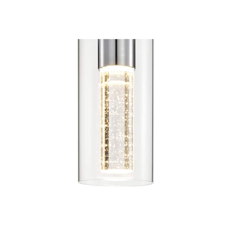 7-Watt 1-Light Chrome Clear Glass Shade Inner Seedy Glass Cylinder LED Pendant Light