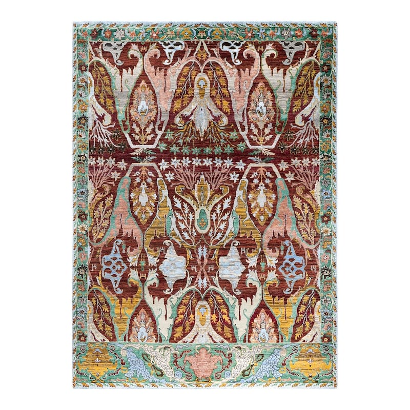 Ikat One-of-a-Kind Hand-Knotted Area Rug, Red - 9' 1" x 12' 4"