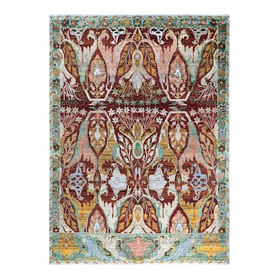 Ikat One-of-a-Kind Hand-Knotted Area Rug, Red - 9' 1" x 12' 4"