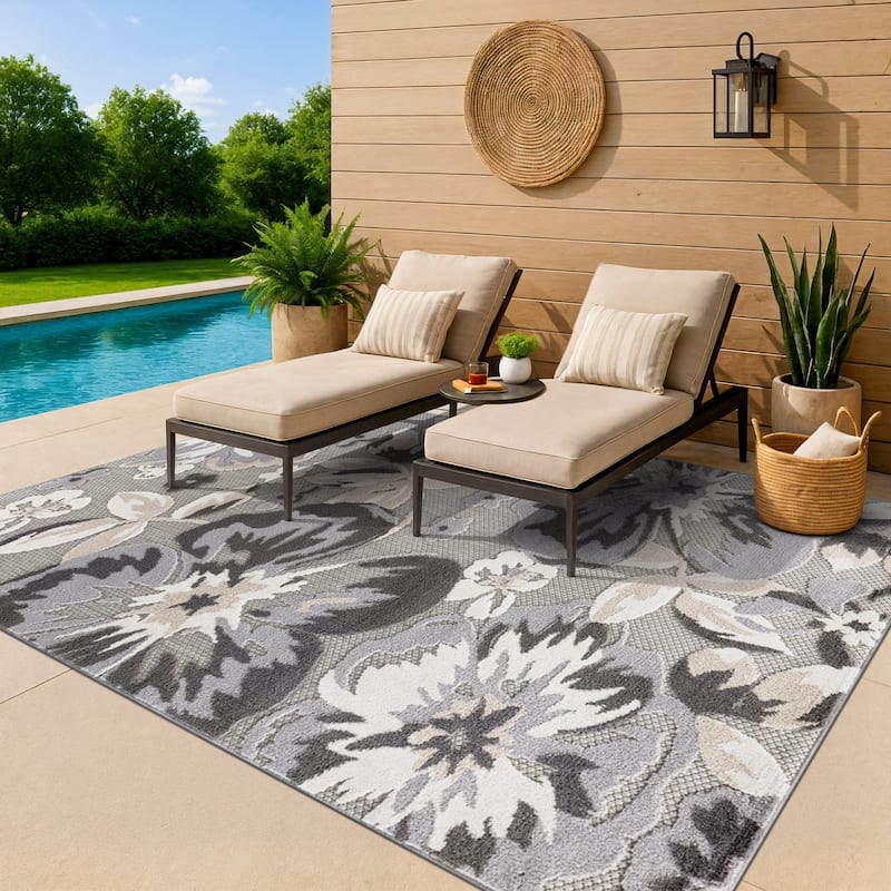 Evora Palm Frond Indoor/Outdoor Area Rug - 5'x7' - Blue