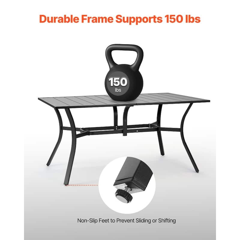 Black Metal Patio Weather Resistant Rectangular Table with Powder Coated Surface Rust - 59” x 38” x 29”