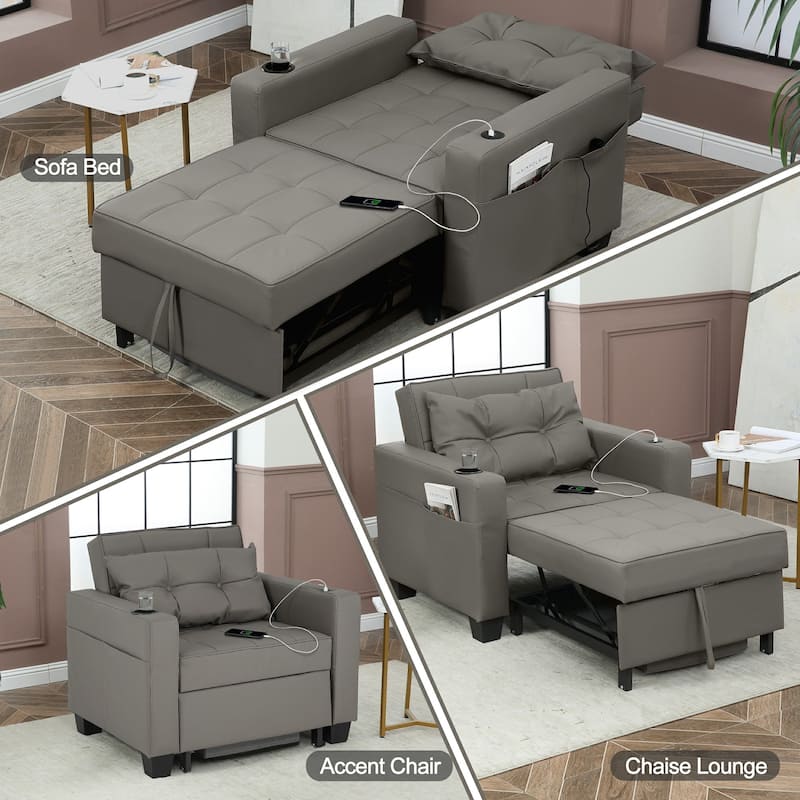 Pull Out Sofa Couch Bed Convertible Sleeper Sofa Bed with Storage Chaise, Sofa Couch