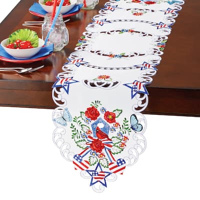 Embroidered Patriotic Birdhouse and Flowers Table Linens
