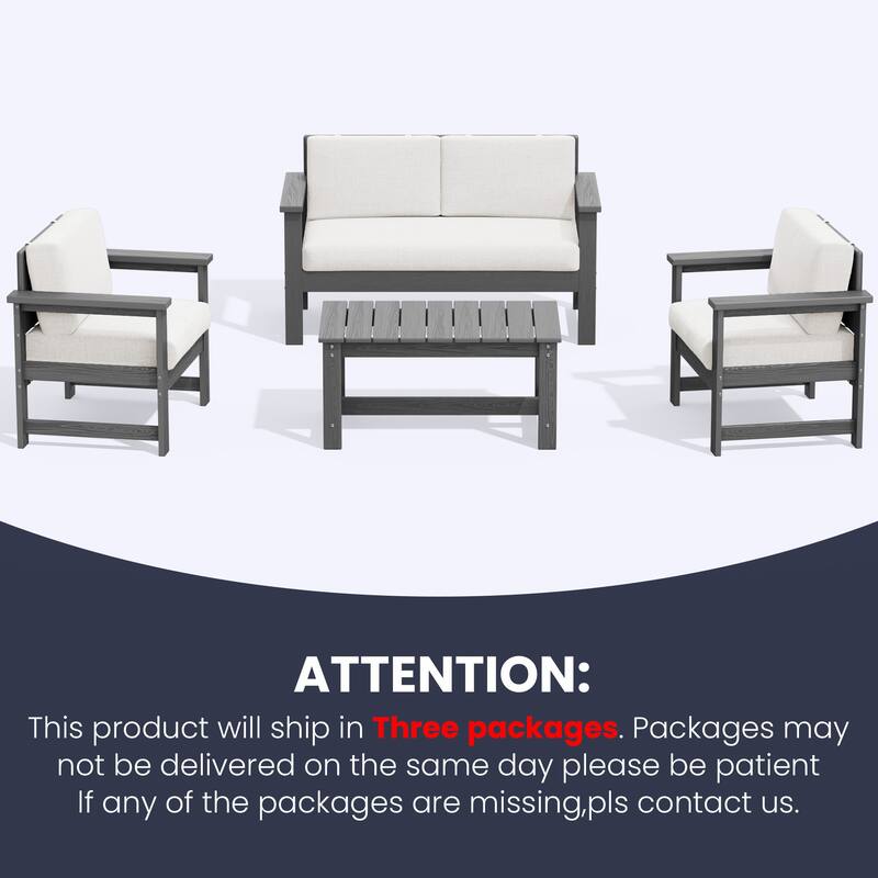 Outdoor Patio HDPE Sectional Sofa and Table Set, Removable Cushions Included, a Loveseat, 2 Single Sofas
