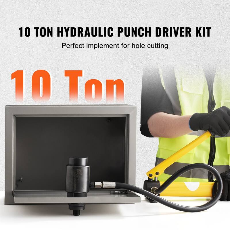 10 Ton Hydraulic Knockout Punch Kit, 1/2" to 2" Conduit Hole Cutter Set, KO Tool Kits with Puncher 6 Piece