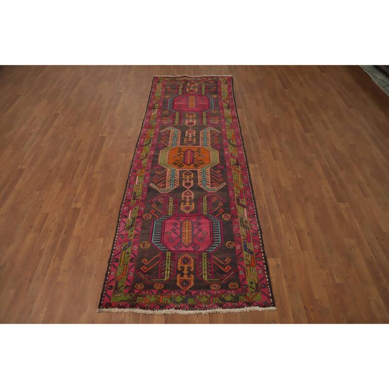 Hand Knotted Oriental 100% Wool Carpet Traditional Tribal Greys & Charcoal Ardebil Runner Rug - 10' 8'' X 3' 7''