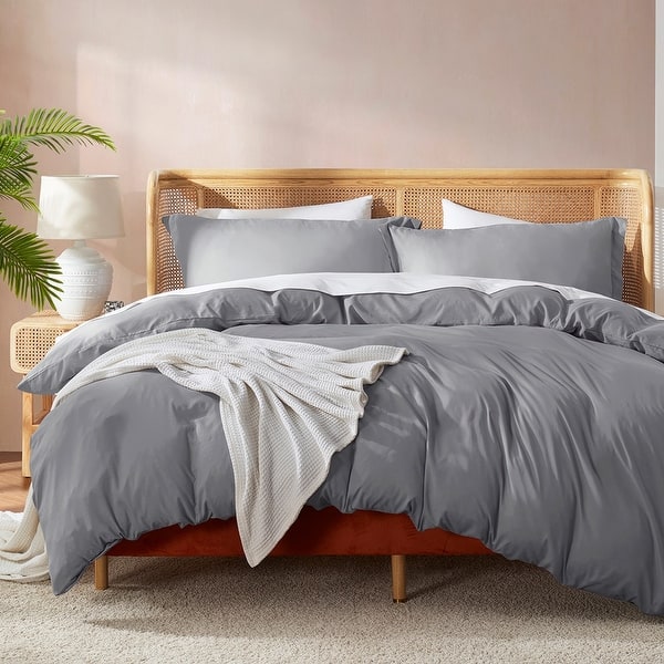 Nestl Ultra Soft Double Brushed Microfiber Duvet Cover Set with Button Closure - Linen - Queen