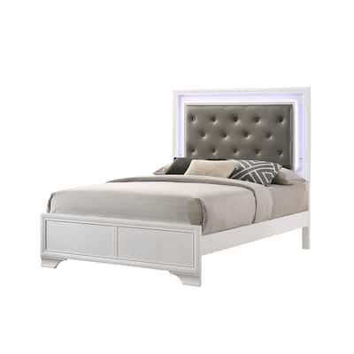 Twin Size Crocodile-Finish Modern Platform Bed with LED Headboard and Diamond Tufting