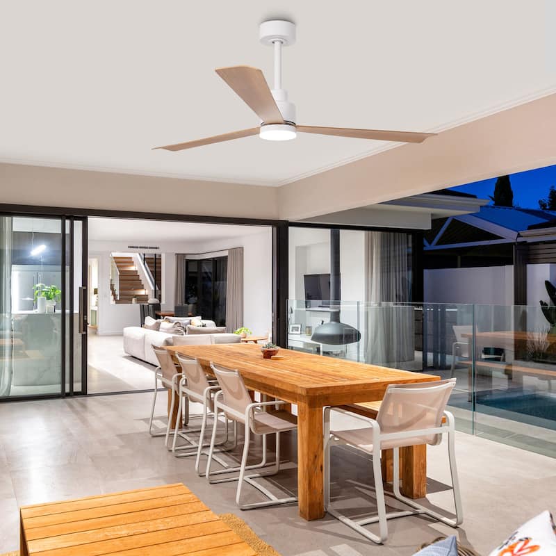 52" Farmhouse White ABS Integrated LED Indoor Ceiling Fan with Light and Remote