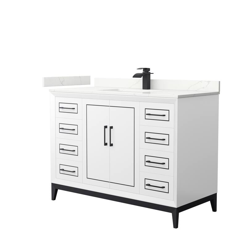 Marlena 48-inch Single Vanity, Quartz Top - White, Black Trim, Giotto Quartz Top