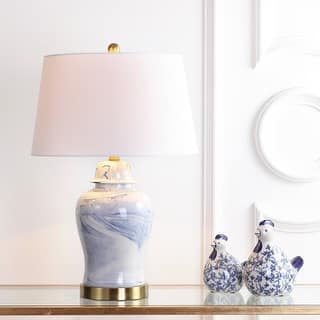 Clarke 26" Ceramic LED Table Lamp, Blue/White by JONATHAN Y