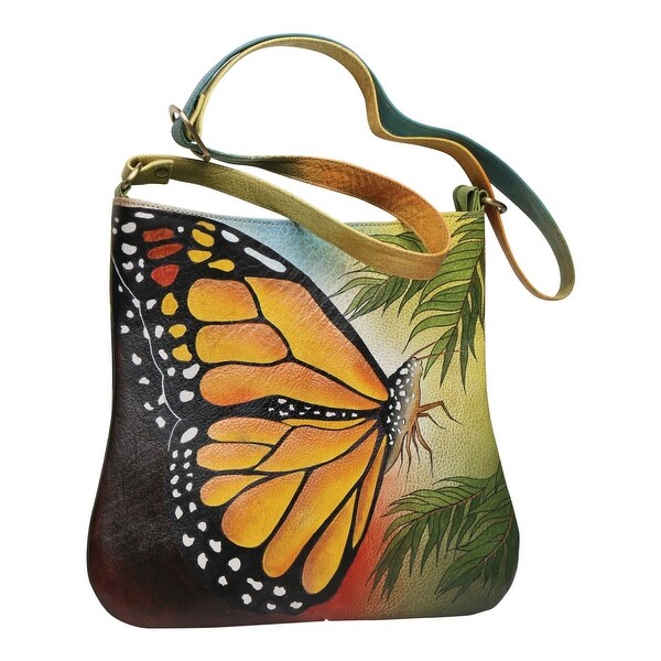 Shop Handpainted Butterfly Shoulder Bag - Leather Crossbody Strap Lined Purse - Multi - One Size ...