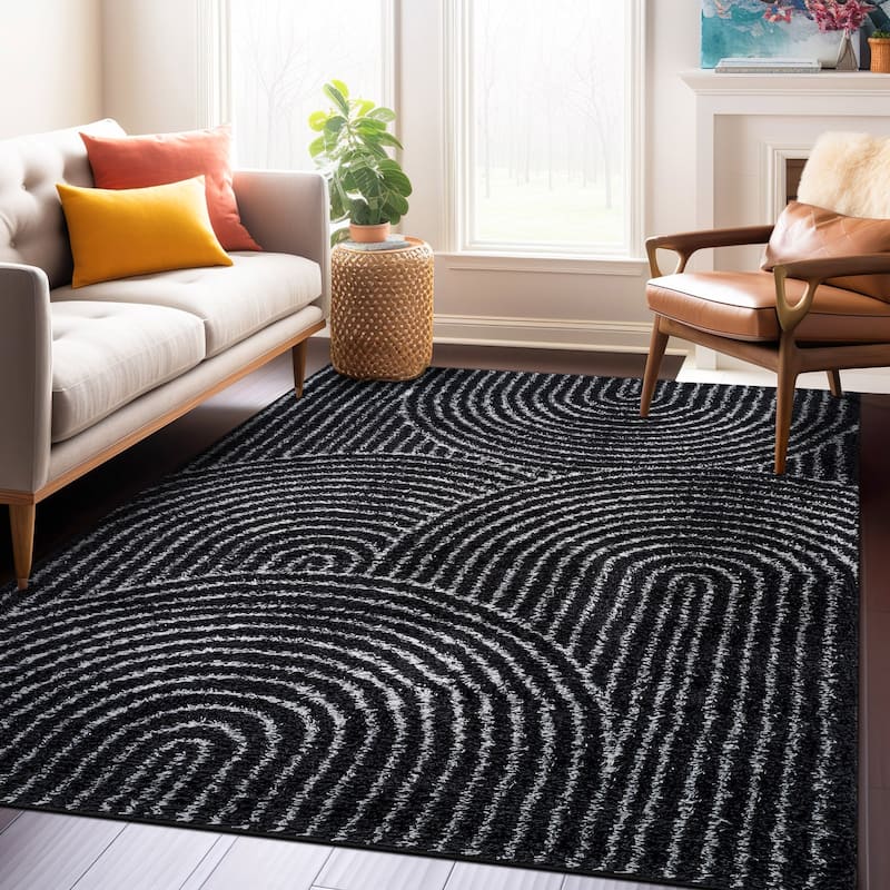 Circles Arch Shag Rug - Durable & Soft for High-Traffic Areas - Anthracite Dark Gray - Kid Friendly - 5' x 7'