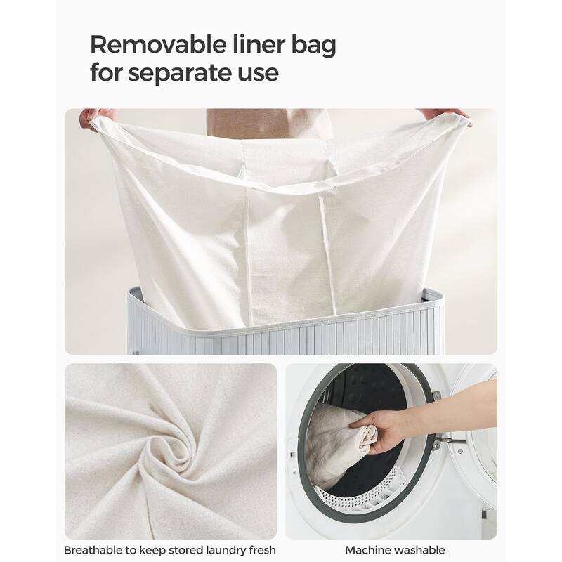 Laundry Hamper, 39.6 Gallons (150L),3-Section Laundry Basket, Laundry Hamper with Lid, Bamboo,Removable & Machine Washable Liner