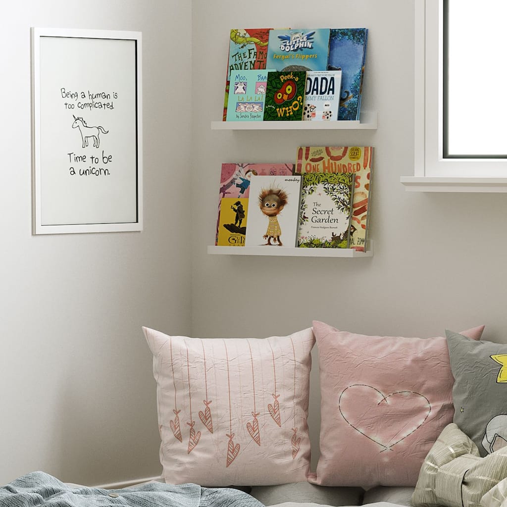 Wallniture Denver Picture Ledges, Floating Shelves for Picture Frame Display, 17", Black, Set of 2