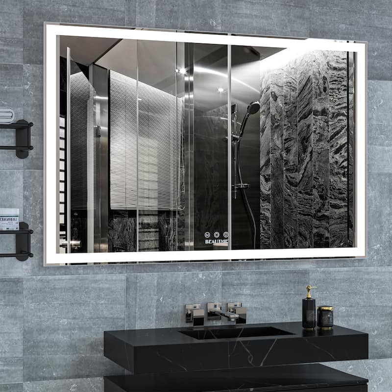 60 inch Rectangular Framed Wall Mounted LED Bathroom Vanity Mirror - 60" x 40" - 60" x 40" - Silver