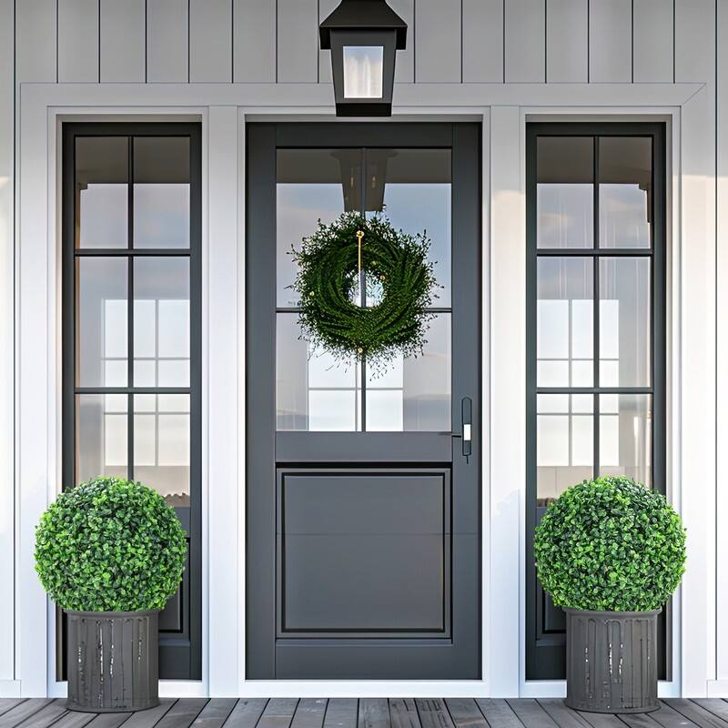 2 Pcs Artificial Topiariy Balls, Outdoor Faux Boxwood Balls Decorative Spheres - Green - 15 Inch